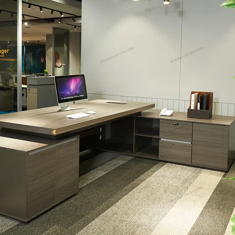 Furniture, modern and minimalist General Manager's desk, single person with side cabinet, large class desk, fashionable CEO's de