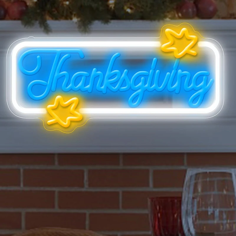 Thanksgiving LED Neon Sign for Wall Decor Happy Festival Celebration USB Dimmable Switch for Autumn Party Harvest Blessed