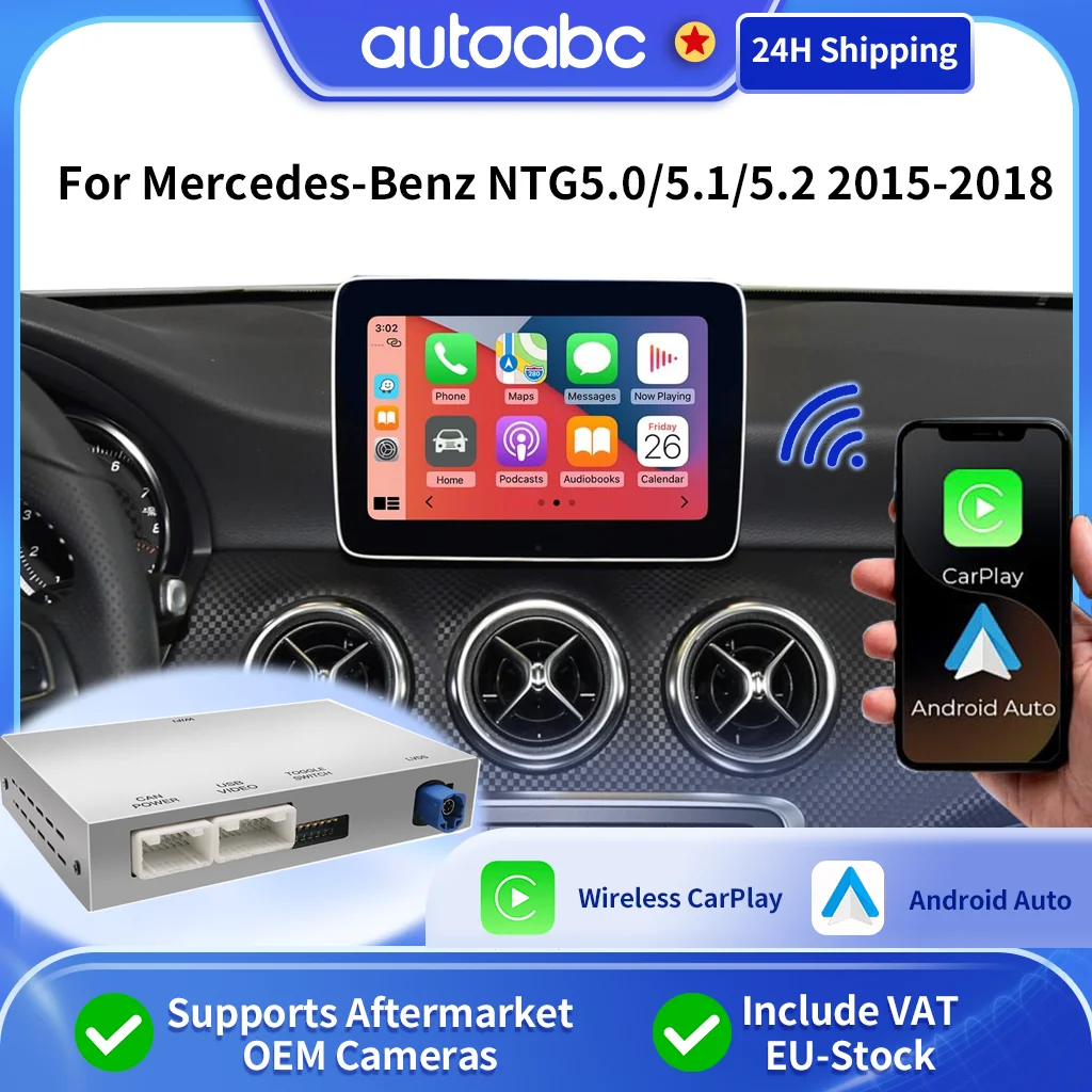 CarPlay Wireless e Android Auto per Mercedes Benz NTG5.0/5.1/5.2 per Classe B/C/E/G/S/V/GLC/CLA/GLA/GLE/GLS 2015-2018 Navigazione BT