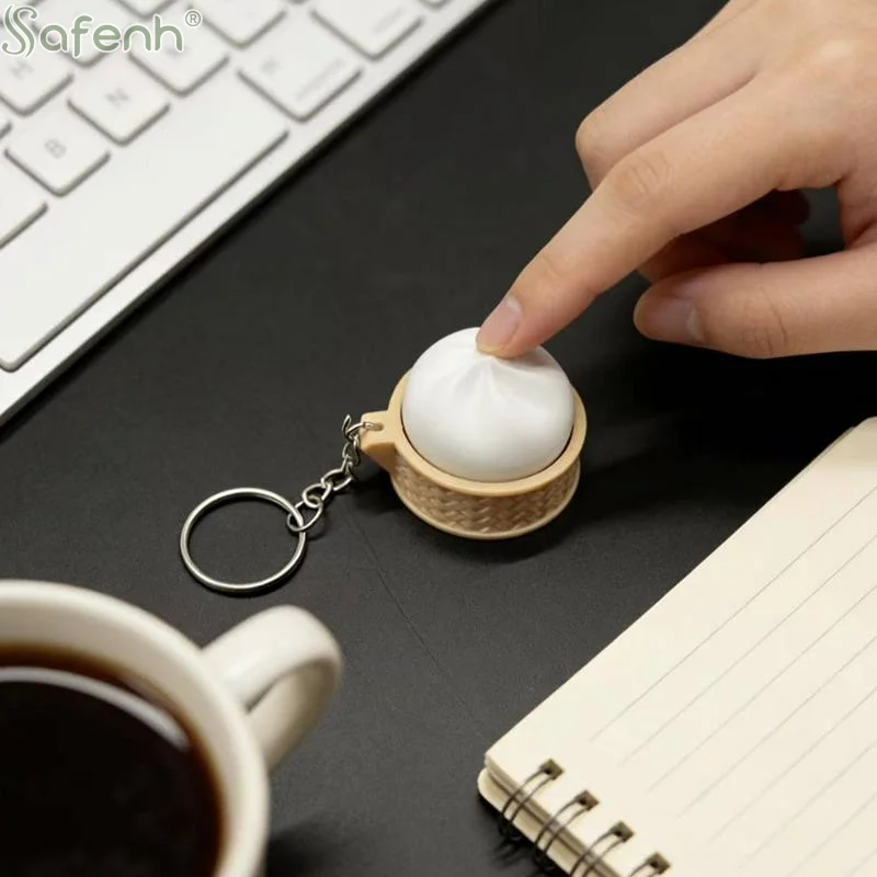 Mini Steamed Bun Squishy Keychain Stress Relief Soft Slow Rebound Fidget Toy Portable for Bag Desk Car
