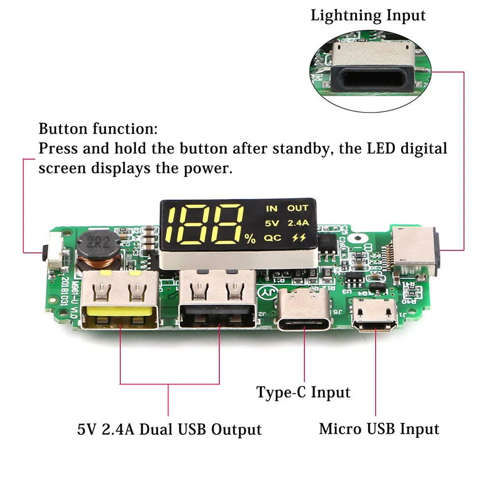 18650 Charging Board Dual USB 5V 2.4A QC Flash Charging Mobile Power Bank Module 18650 Lithium Battery Charging Protection Board