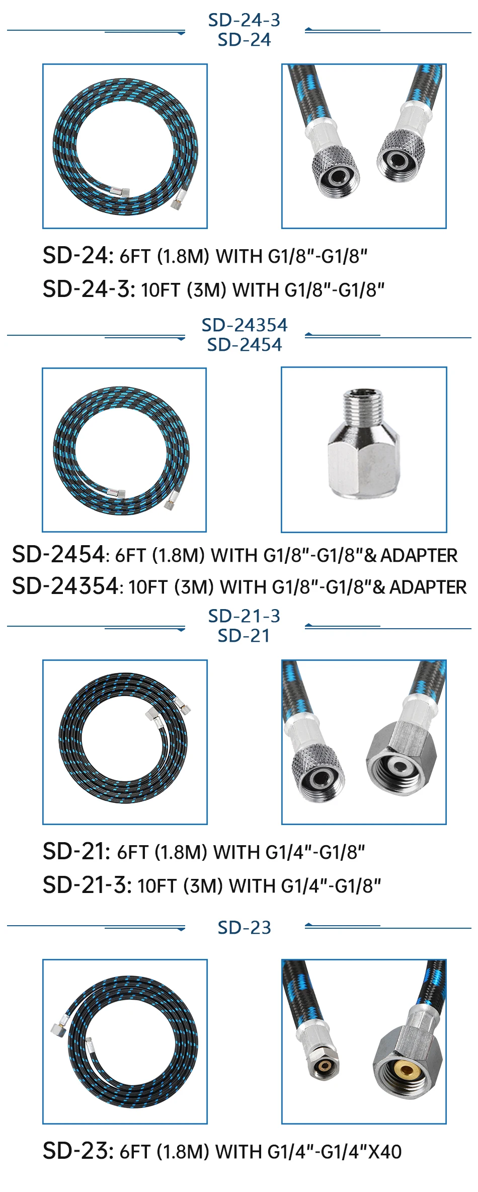 Airbrush Hose 1.8m 1/8” Thread Nylon Braided Air Hose and a Fitting Adapter 1/8” Male - 1/4” Female for Most Airbrush Accessorie