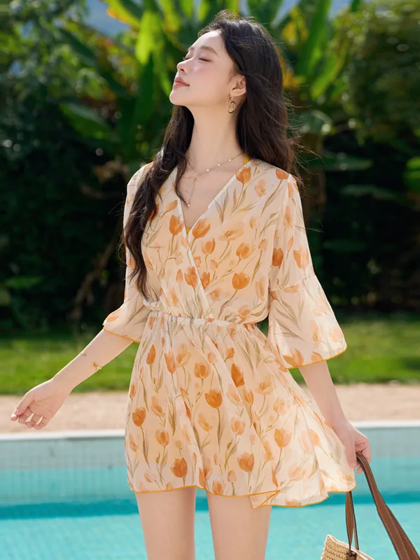 

Комплект из двух предметов: консервативный купальник-фликини для женщин, пляжный, для термальных источников и спа, утягивающий, скрывающий живот, летний, для отпуска