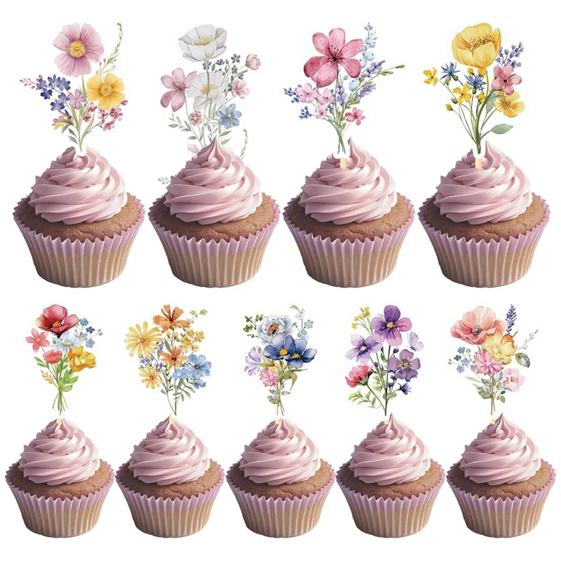 

18Pcs Wildflower Cupcake Toppers Boho Floral Cake Toppers for Kids Girls Birthday Party Decoration Supplies Baby Shower Favors