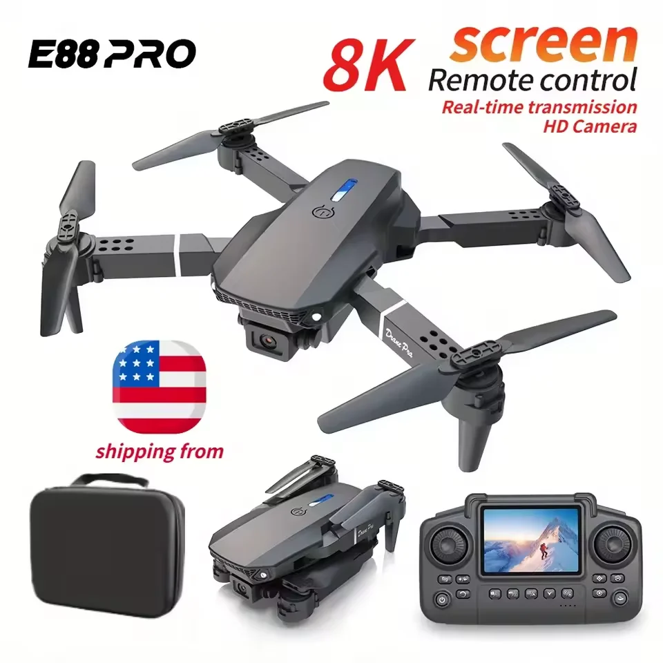 

Мини-дрон E88 Pro с экраном управления, двойной камерой 4K, оптическим позиционированием, LED-подсветкой и пультом дистанционного управления