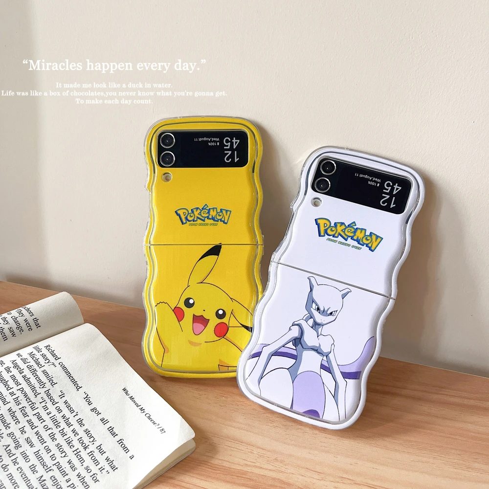 Cute Japan Anime Pocket Monsters Pokémon Pikachu Mewtwo Phone Case For Samsung Galaxy Z Flip 7 6 5 4 3 Soft Cover With Lanyard - view 3