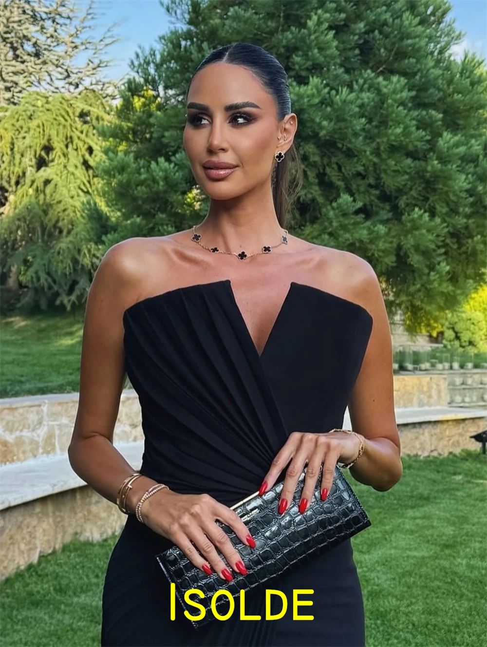 

Customized Exquisite Black Jersey Evening Dress Modern Strapless Sleeveless Celebrity Gowns Luxury Special Occasion Gowns