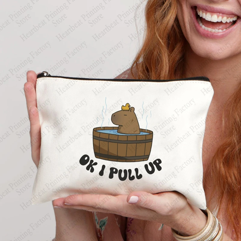 

Косметичка Ok I Pull Up с узором капибары, повседневная холщовая дорожная сумка для хранения, милая сумочка для туалетных принадлежностей, женская сумочка для макияжа