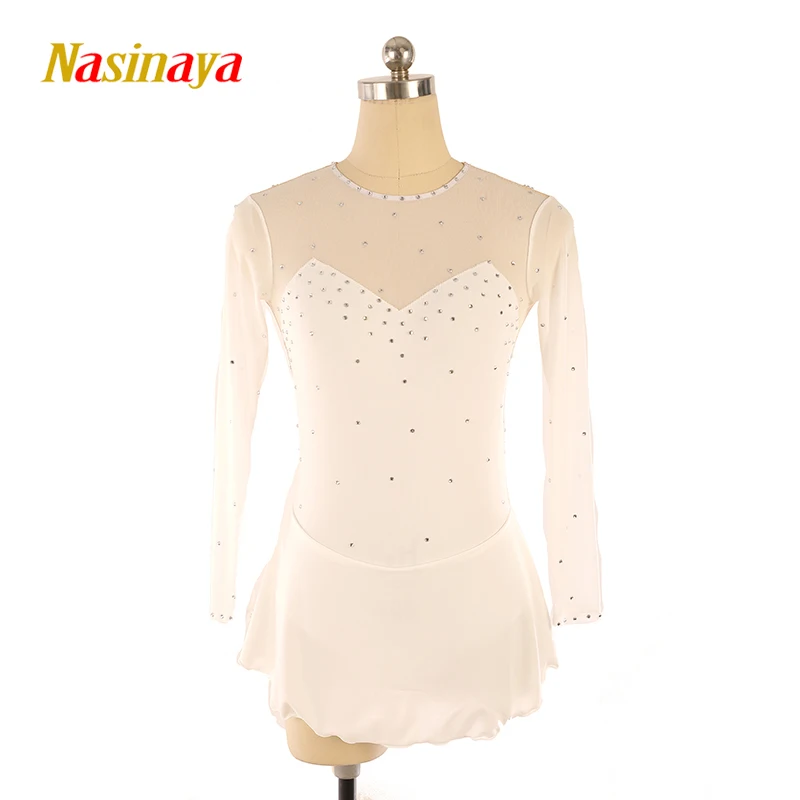 Figure skating costume performance suit Nasinaya customized children's and adult competition grading skirt white with diamonds