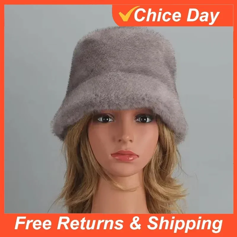 Cubo de piel de visón falso, gorros elegantes de invierno para mujer, nuevo diseño, gorros de piel Artificial a la moda, gorros de piel de visón falso cálidos tejidos