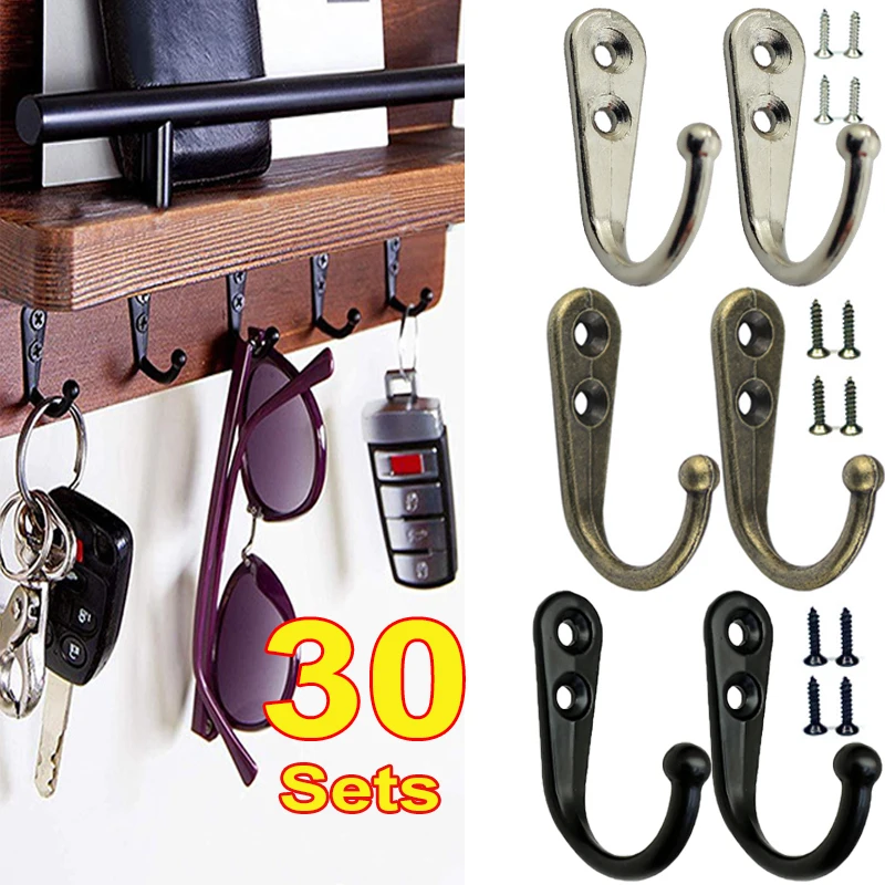 Retro Alloy Wall Hooks Hangers with Screws Door Wall Mounted Hanging Hook Coat Bags Caps Towel Holder Kitchen Bathroom Organizer