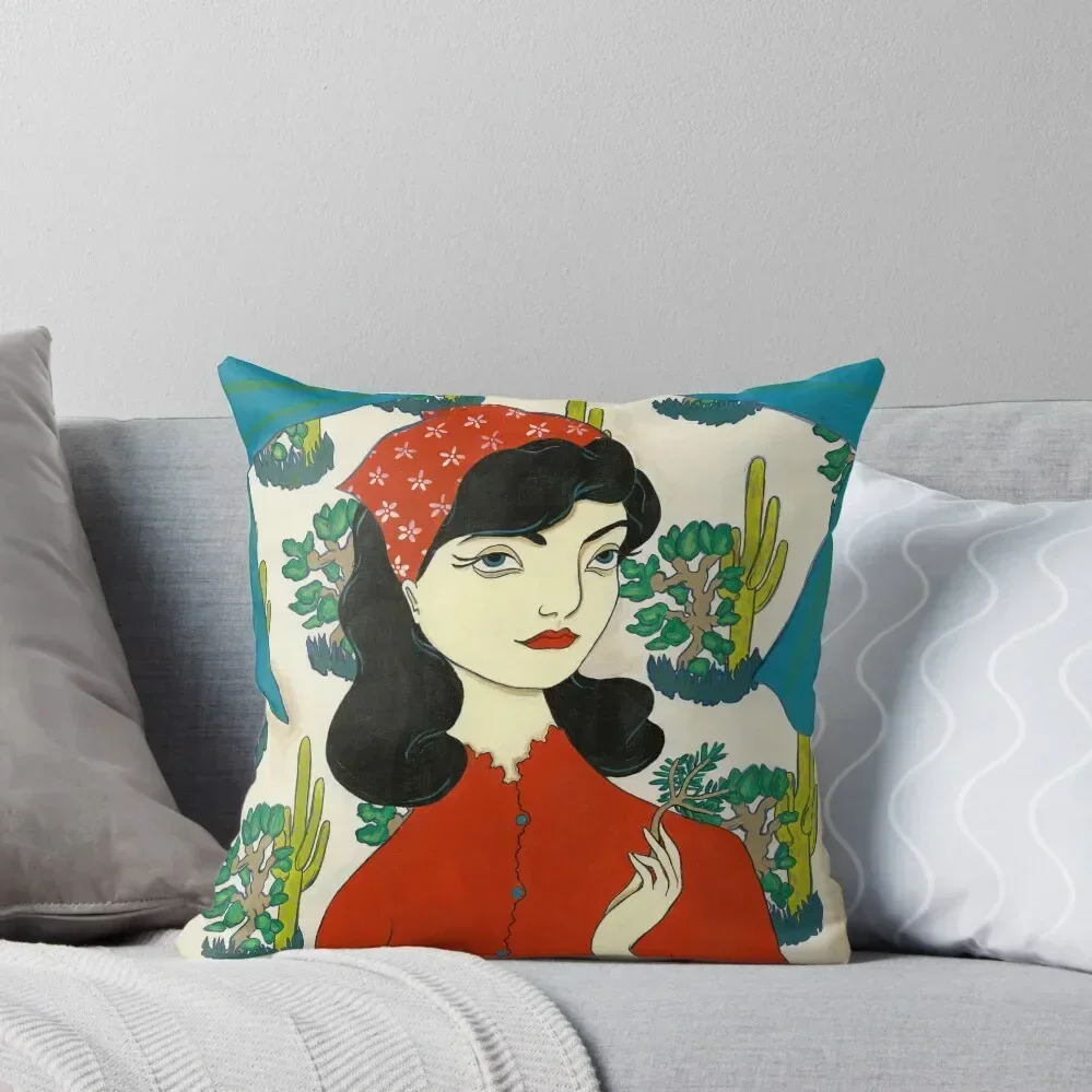 

Girl with Cacti Throw Pillow bed pillows Room decorating items autumn pillowcase pillow