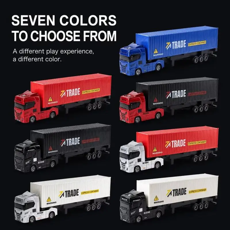 1:64 RC Trailer Truck Combo Set with Container + Flatbed DIY, Includes 2 Mini Cars, Fun Gift for Kids Adults, Full Play RC Toy