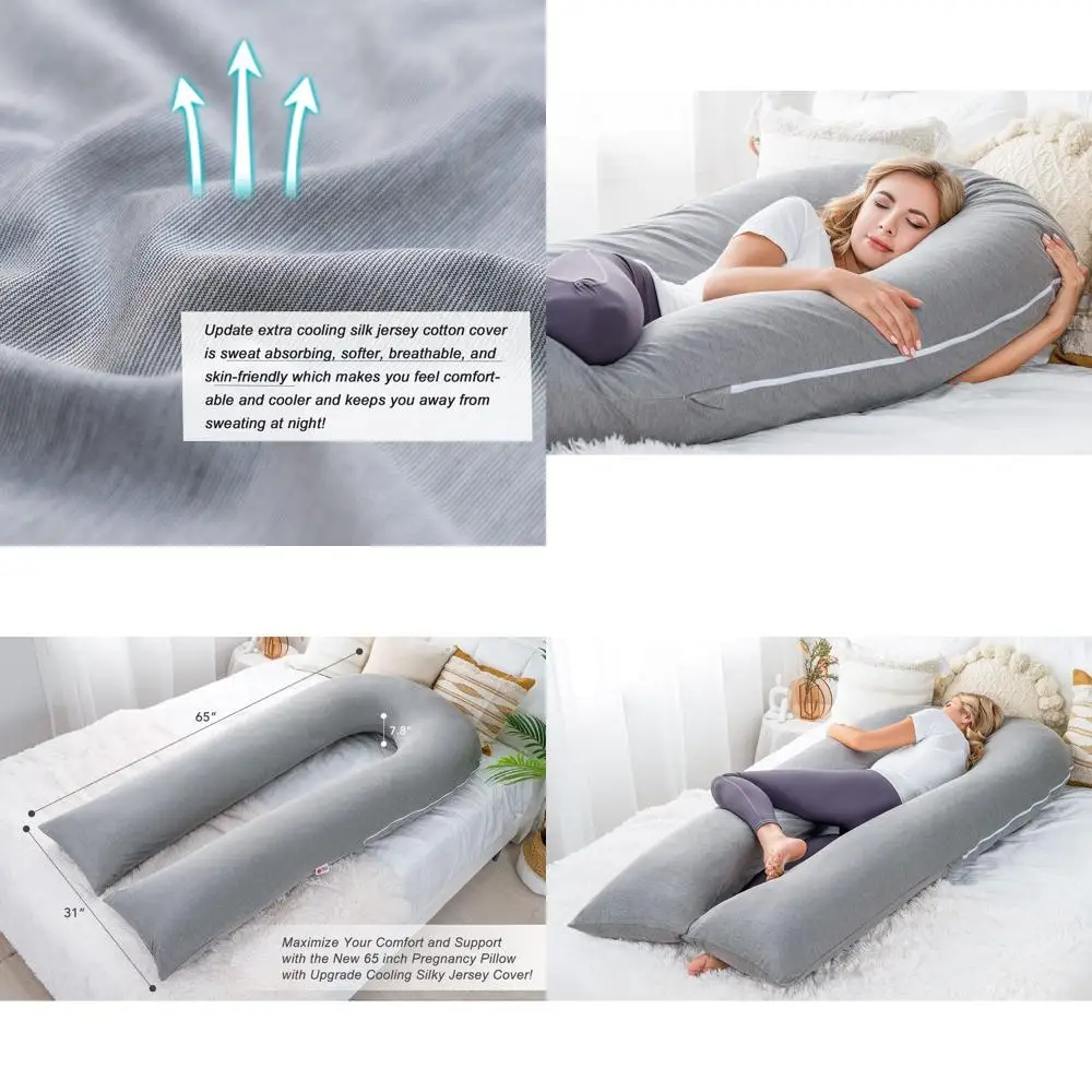 

Полноразмерная охлаждающая шелковая подушка для беременных для высоких беременных, серая подушка 65, с чехлом из джерси
