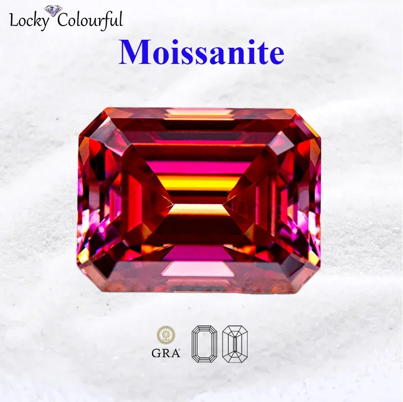 

Moissanite Emerald Cut Watermelon Red Color VVS1 Charms Beads for DIY Jewelry Making Pendant Ring Materials with GRA Certificate