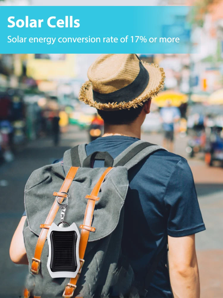 Keychain Emergency Power Banks USB External Solar 950mAH Cell Phone Backup Power Bank Universal with 3 LED Light for Most Device