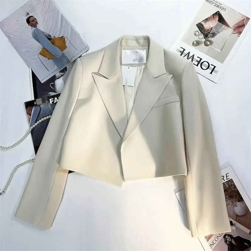 Lucyever-Blazer de manga comprida para mulheres, blazers chiques coreanos, sem botão, ternos cortados, jaqueta casual para senhoras, casaco de