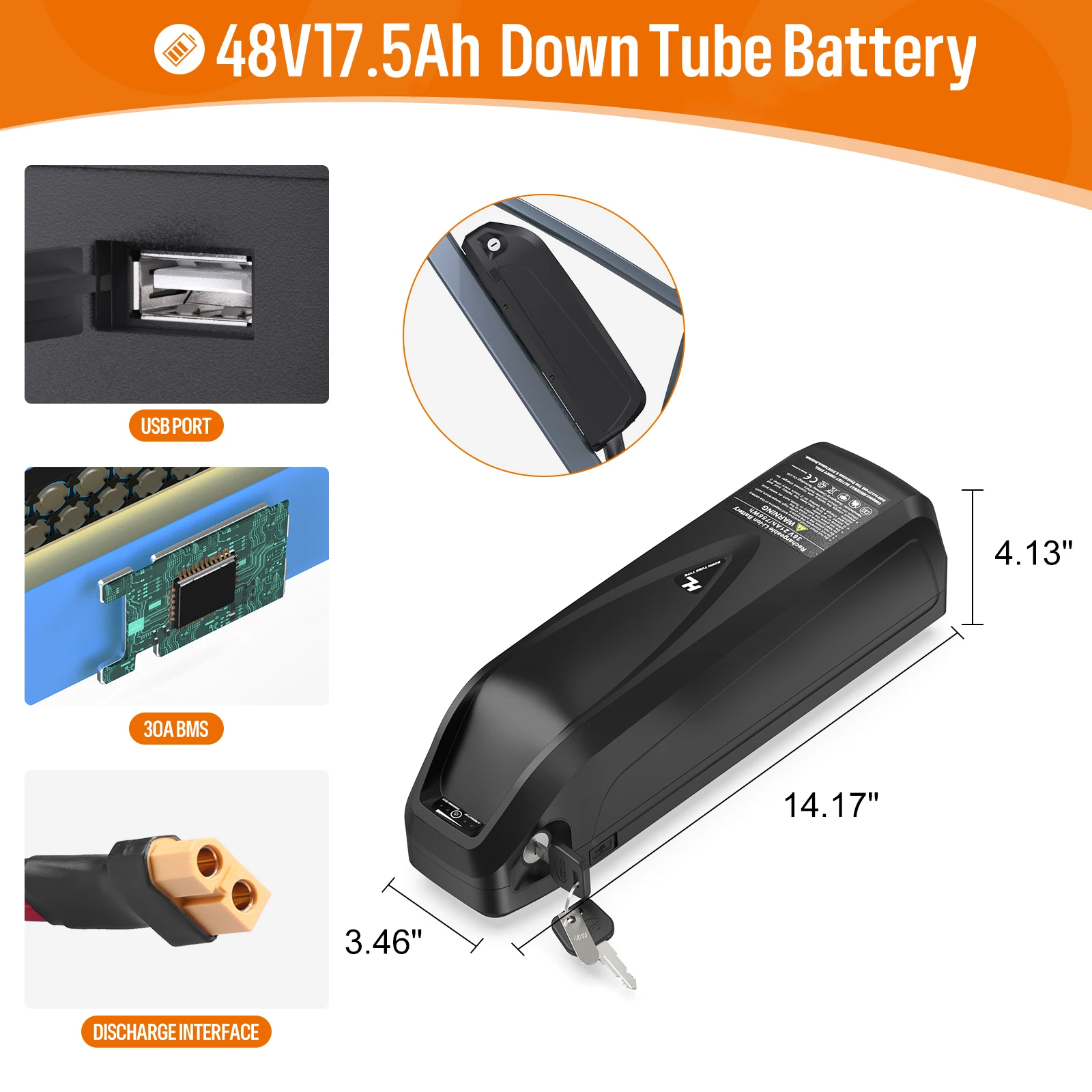 Originele Eboat Batterij 48V 52V 36V Hailong 30a Bms Elektrische Cyclus Downtube Lithiumbatterij Voor 1000W 500W W W 250 Motor