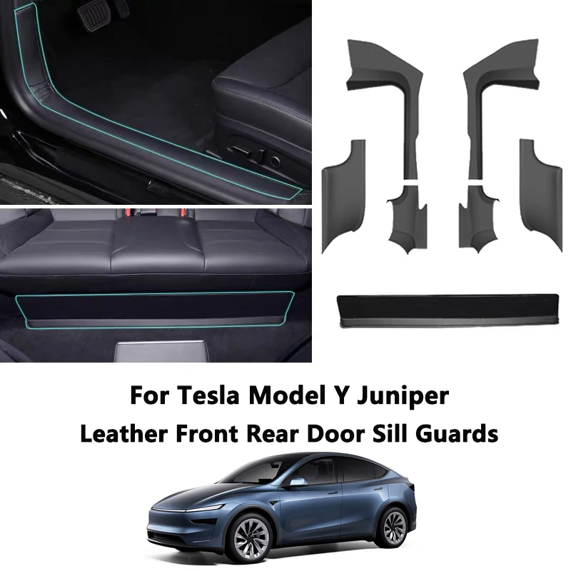 

Front Rear Door Sill Protection Pads For Tesla Model Y Juniper Leather Threshold Bumper Strip Guards Anti-kick Pad Accessories