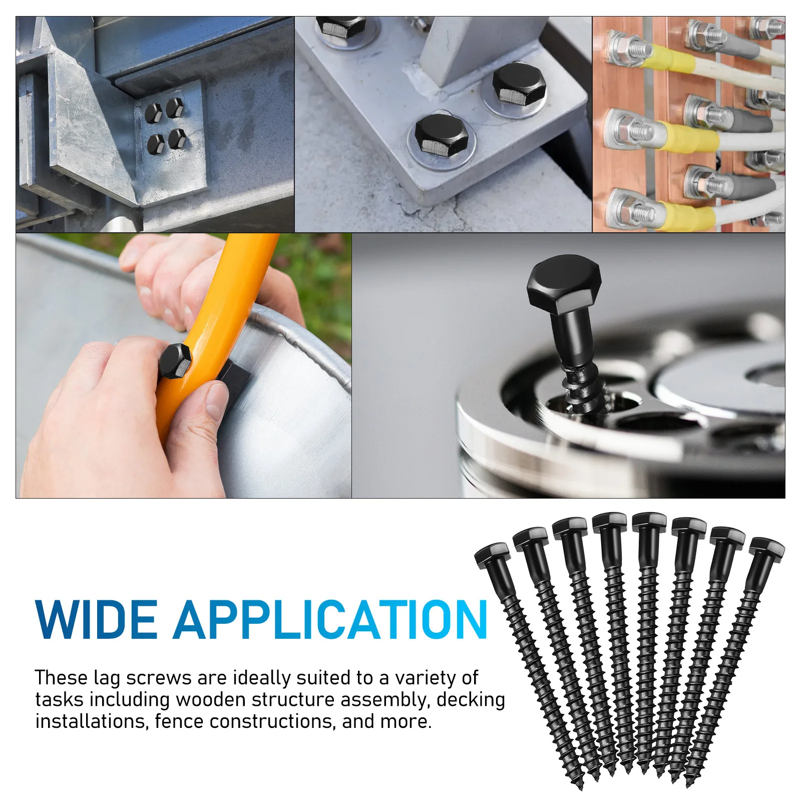 

10pcs Carbon Steel Lag Screws Hex Head Wood Fasteners For Decking Fence Construction Lag Bolts Screws For Wood Metal Exterior