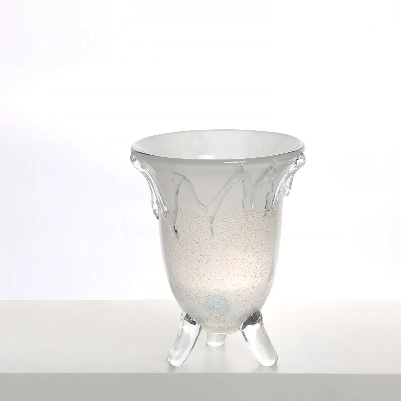 Premium new Chinese-style white gold-sprinkled handmade glazed flower ware model room entrance desktop flower arrangement soft d