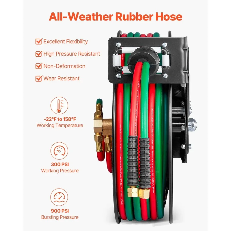Выдвижная катушка для сварочного шланга, 1/4 дюйма x 50 футов, шланг из кислородно-ацетиленовой резины, класс T