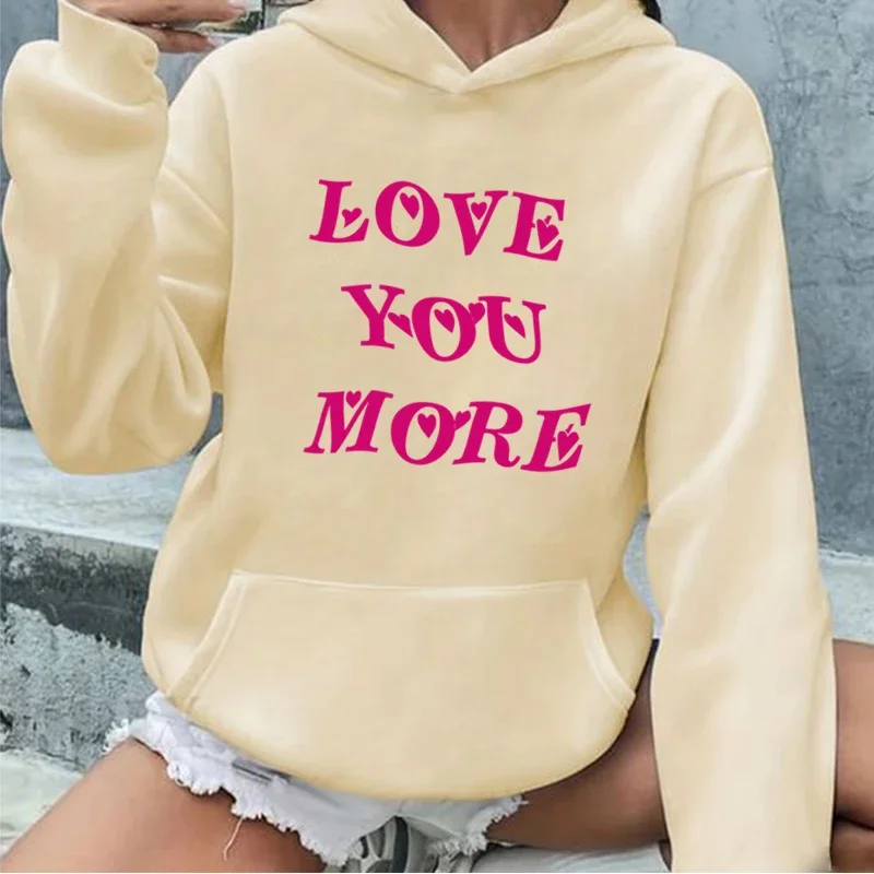 Alphabet Sweatshirt Women's Hoodie Loveyoumore Relaxed Fit Polyester Gift For Girlfriend For Autumn And Winter