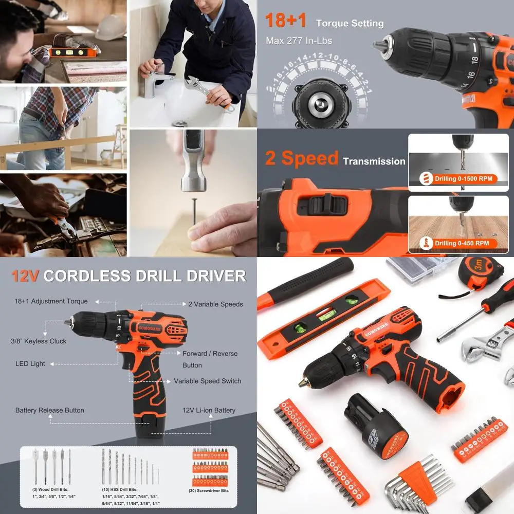 

Полный набор из 169 предметов: аккумуляторная дрель 12 В с сумкой для хранения, идеально подходит для дома, офиса и проектов DIY