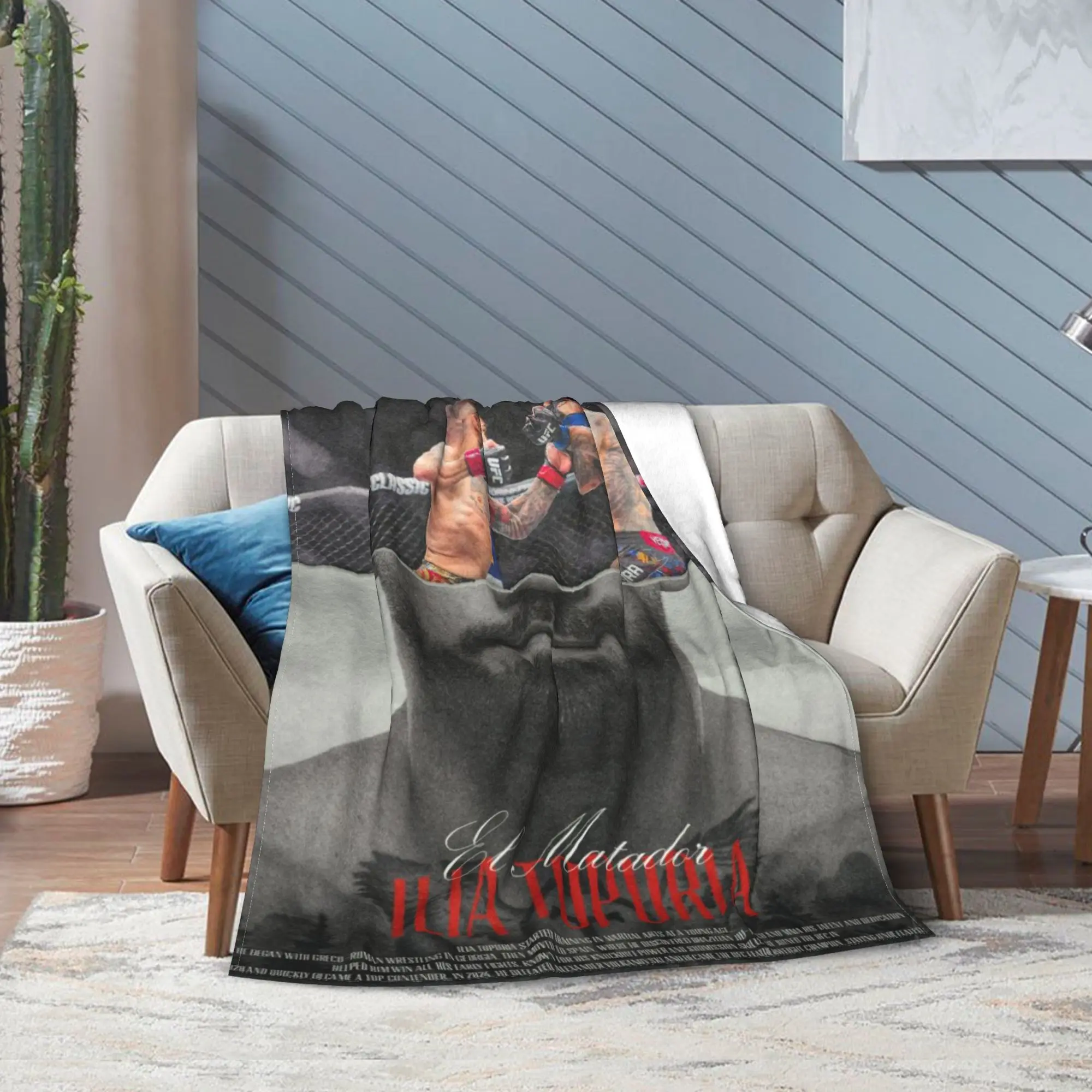 

Одеяло с принтом борьбы и борьбы Ilia Topuria для мужчин и женщин, супер мягкие теплые пледы для кровати 50x60 дюймов, разные размеры