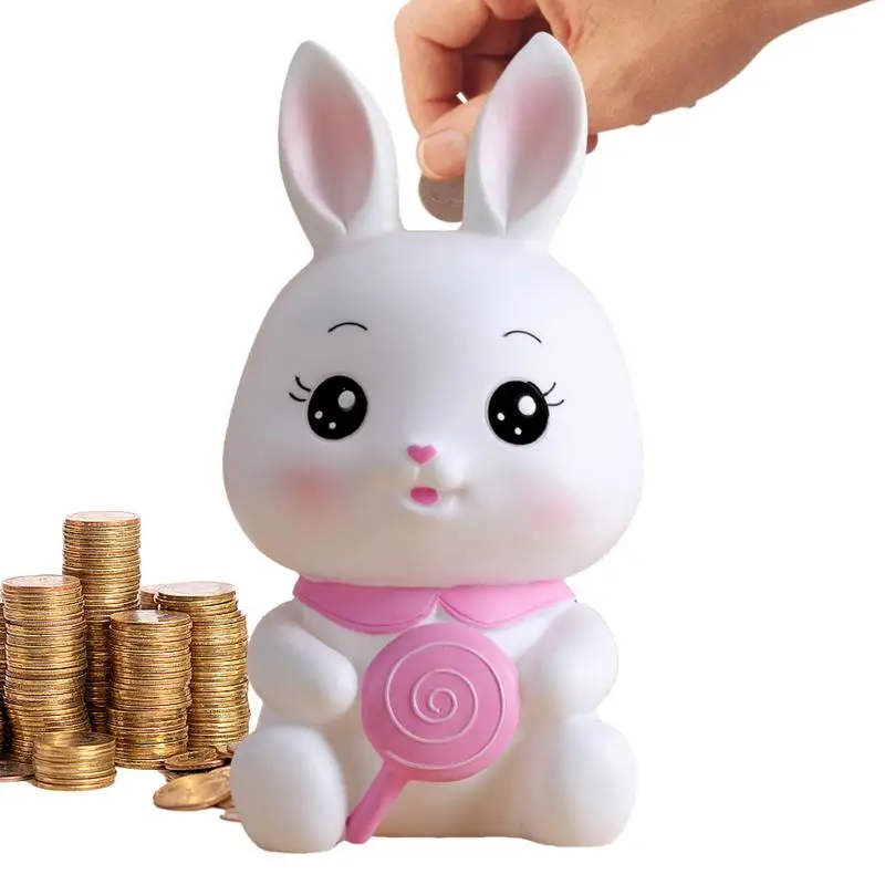 Bunny Coin Bank Cute Change Box Desk Figurine Shatterproof Cartoon Rabbit Banks Kids Bunny Saving Money Jar Animal Figurine For