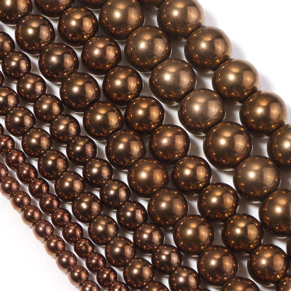 1strand/lot Electroplated Red Copper Hematite Stone Beads 4/6/8/10mm Loose Spacer Beads For Jewelry Making DIY Necklace Bracelet