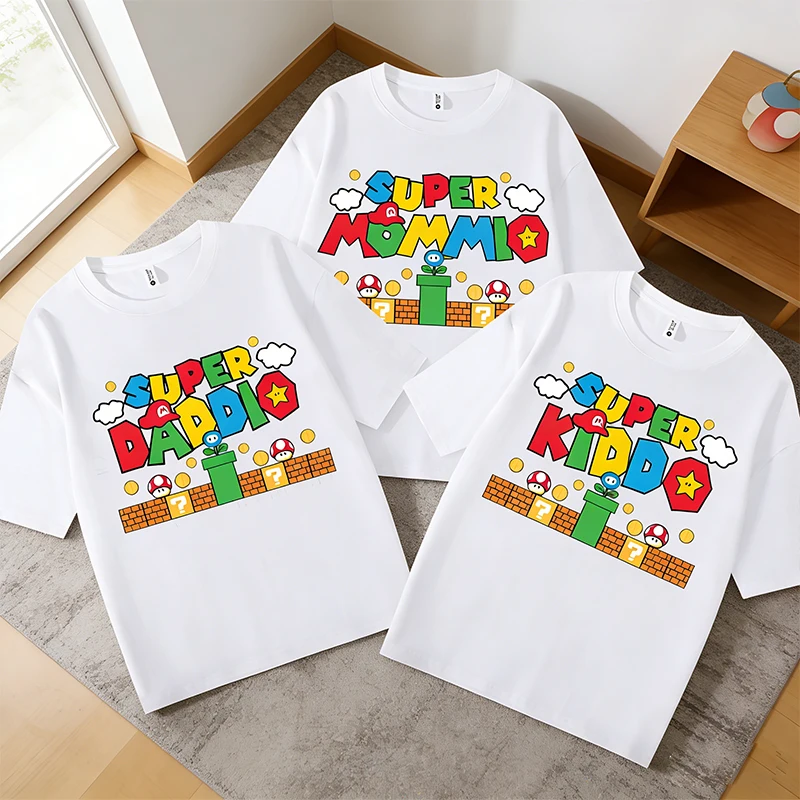 

Super Marios Bro T-shirt Men Women Tees Anime Cartoon Fashion Couple Short Sleeved Shirt Male Female Summer Cotton Adult Clothes