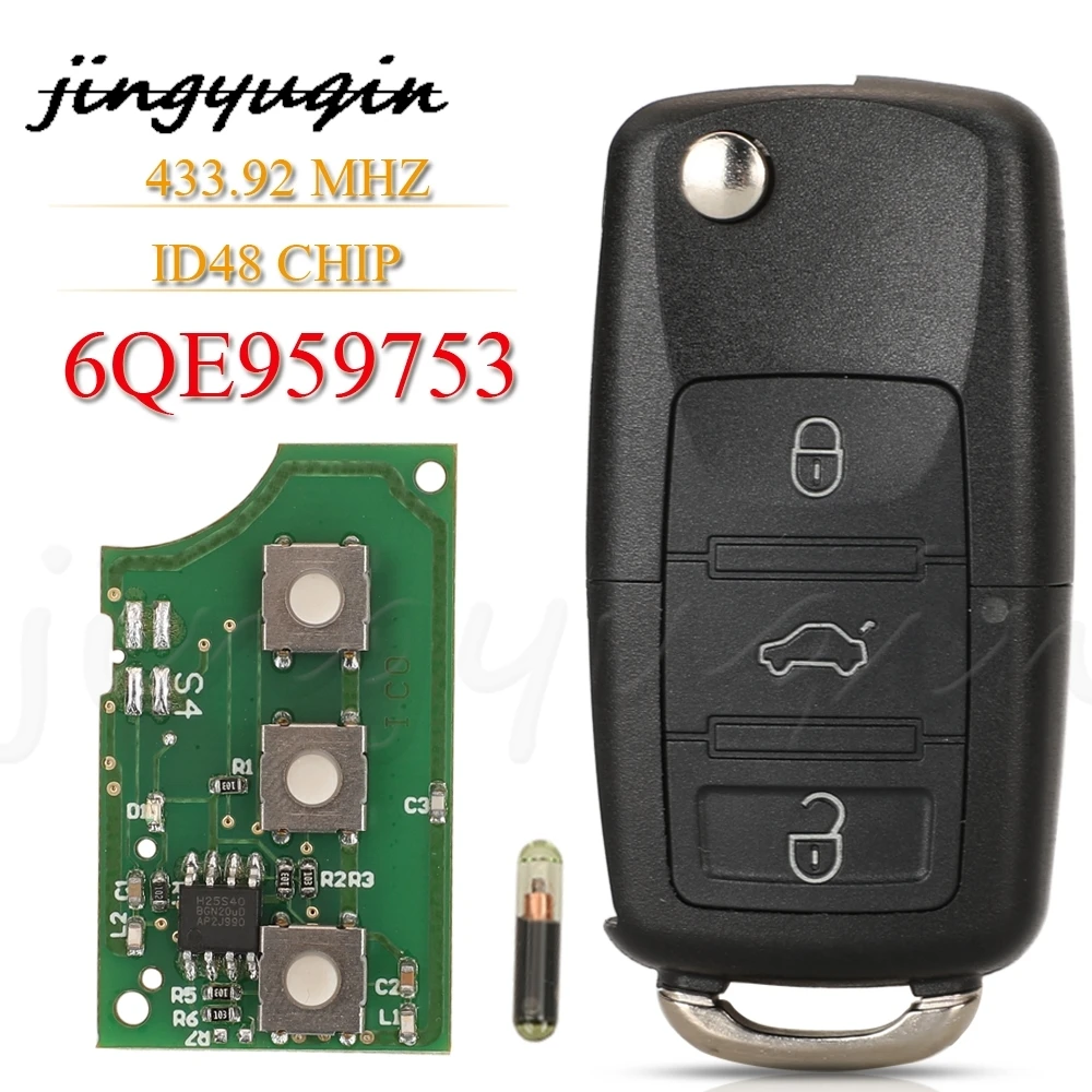 jingyuqin 3Buttons 6QE 959 753 Flip Remote Car Key Fob 434MHz For Volkswagen VW Fox Gol Sharan 2010+ Saveiro2009-2012 6QE959753