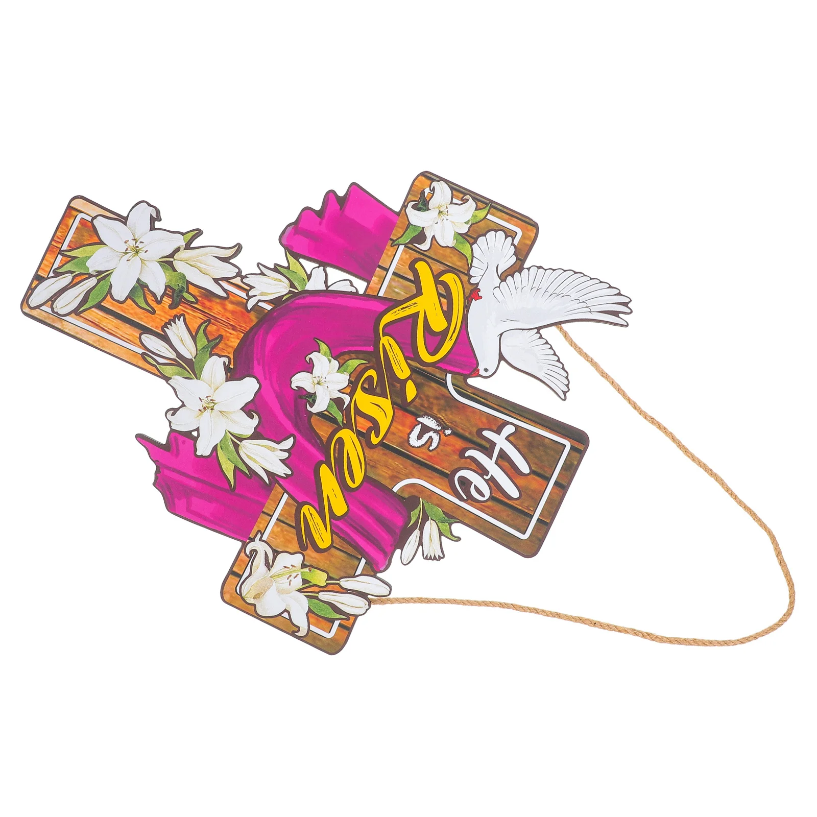 

Easter Cross Floral Wall Decor Hanging Sign Lily Flowers Ornaments Spring Farmhouse Porch Door Wreath Religious Decoration