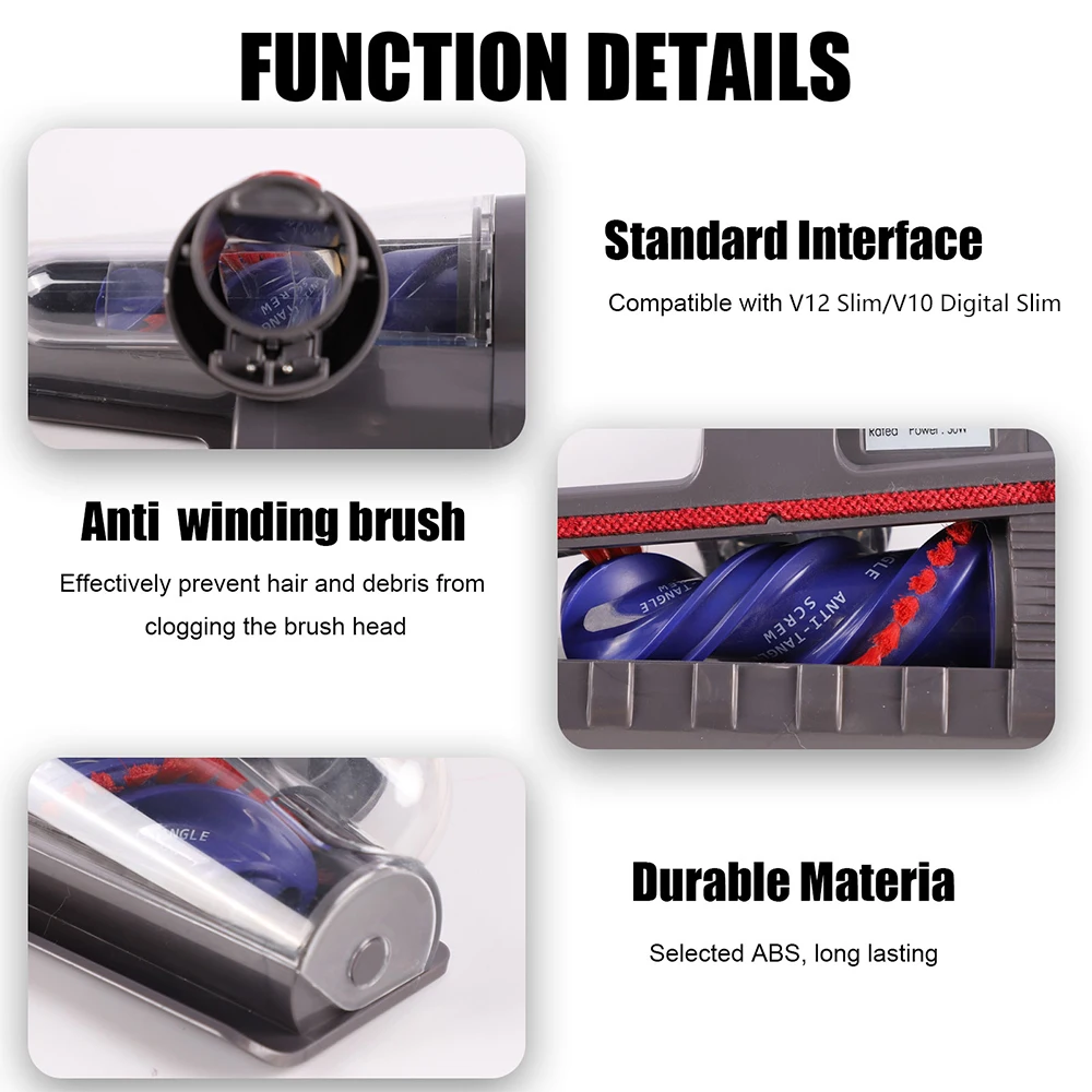 Anti-Tangle Brush Head for dyson V12 Detect Slim/ V10 Digital Slim Vacuum Cleaner, Hair Screw Tool for Sofas, Beds, Pet Beds image 6
