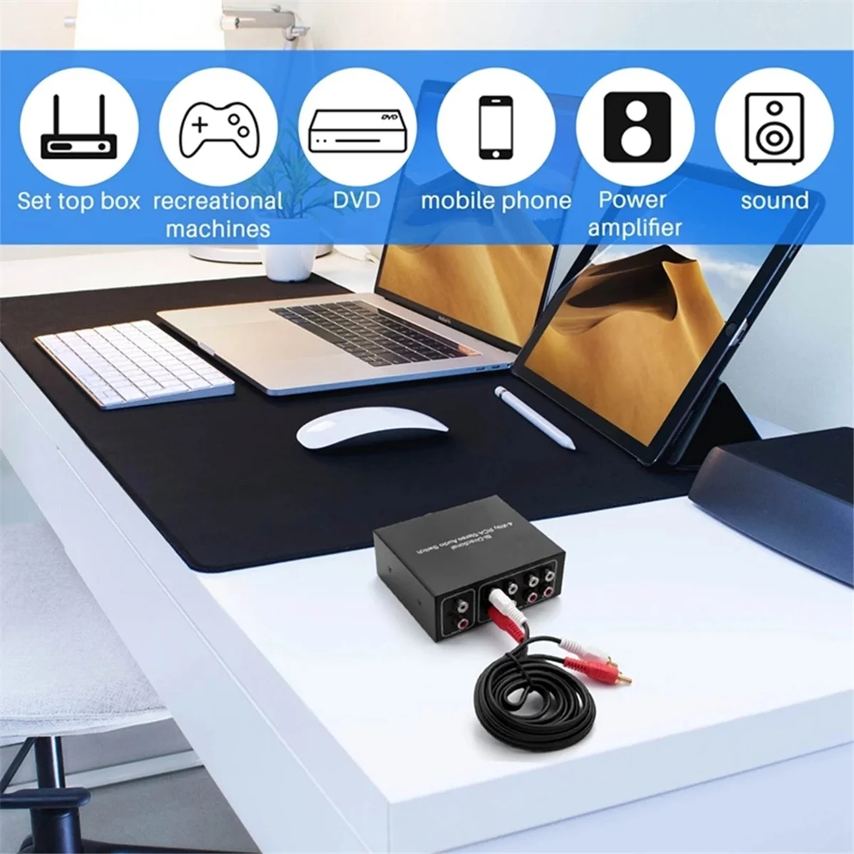 

Hot sale 4 Way Bi-Directional for Stereo Audio Switch 1 in 4 Out or 4 in 1 Out L/R Jack Sound Channel for Audio Switcher