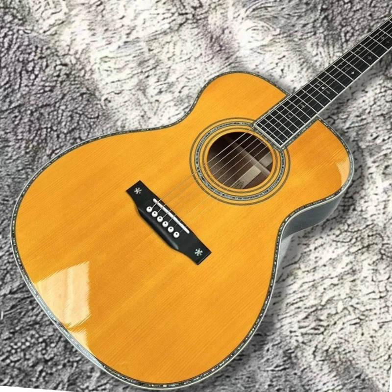 39 Inch OM42 Acoustic Guitar All Solid Wood Picea Asperata Body Abalone Shell Inlaid Portable Beginner 6 String Free Shipping