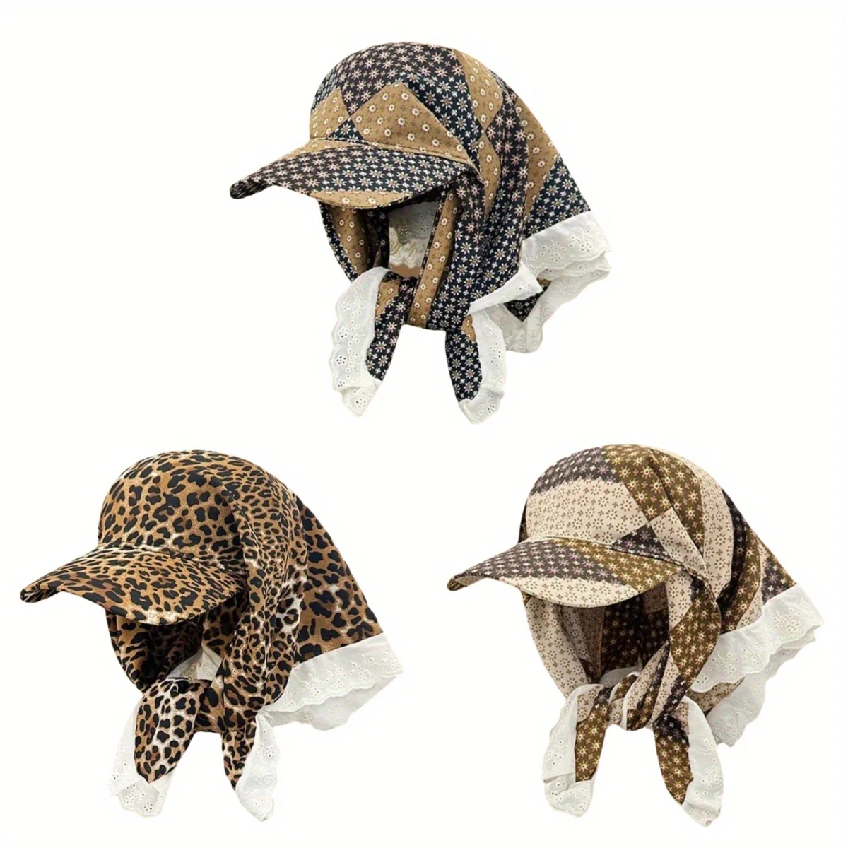 

Women Headscarf Hat Leopard Print Floral Duckbill Triangular Scarf Retro Breathable Sun Hat Street Hip-hop hat fashionable Cap