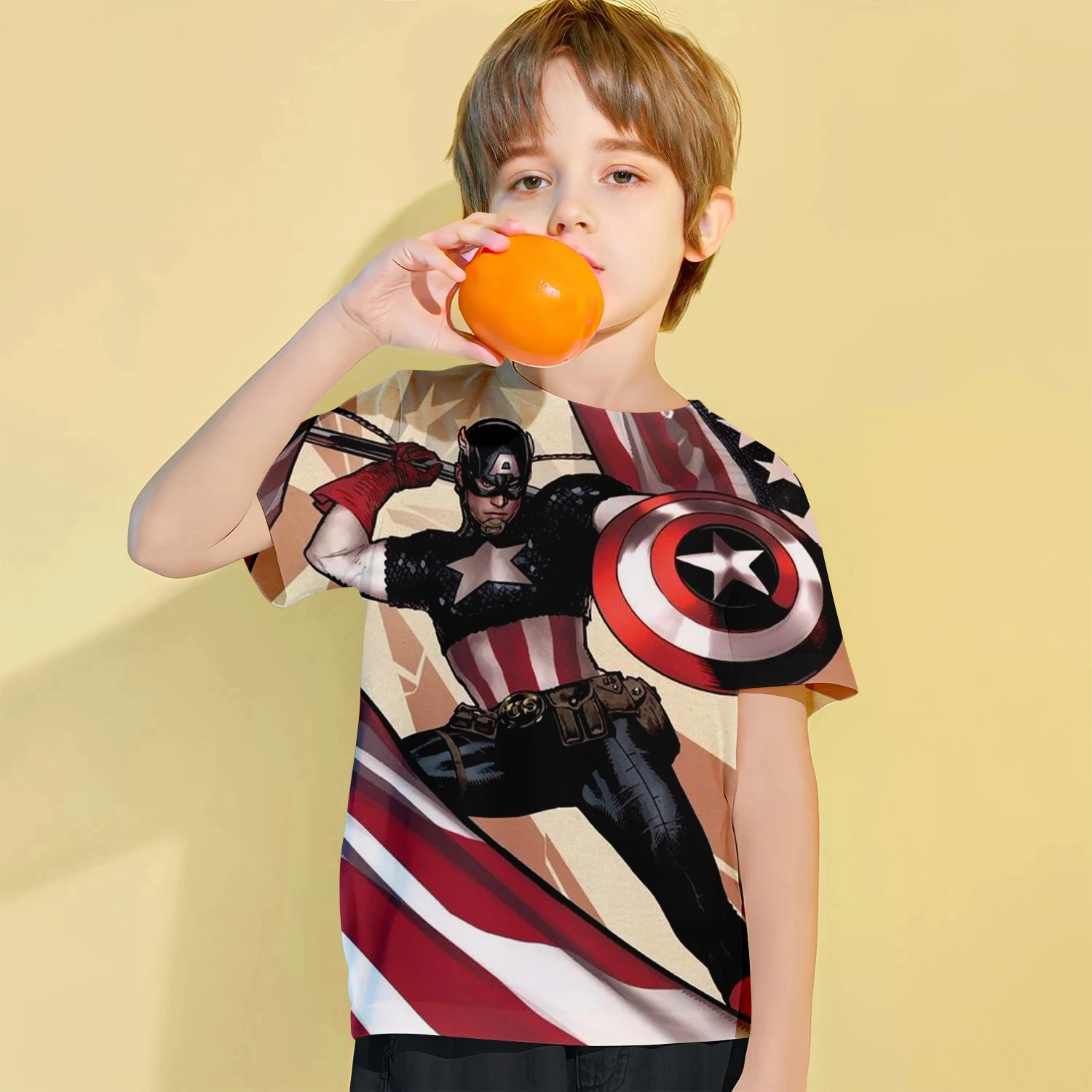 2024 Summer Captain AmericaT-Shirt Short Sleeve Fashion Cool Breathable Casual Adult Kids Teen Identical 3d Casual T-Shirt