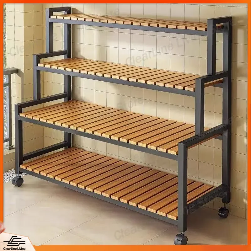 2025 New Movable Flower Stand with Wheels Multi Layer Shelf Ladder Floor to Ceiling Rack for Balcony Indoor Outdoor Use