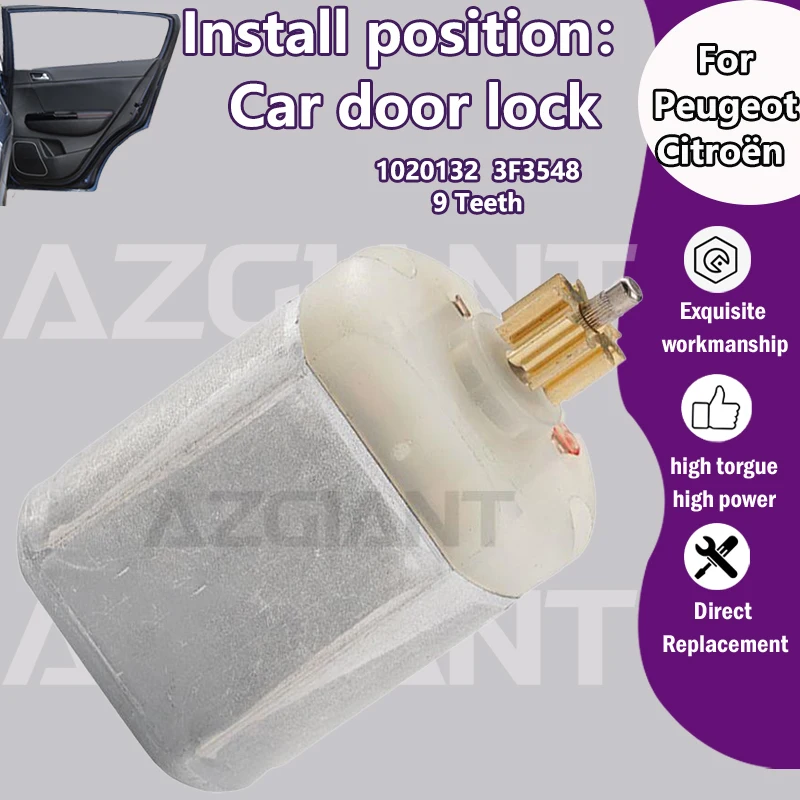 

1020132 3F3548 Автомобильный центральный дверной замок 12 В постоянного тока, микроугольная щетка 9T, мотор-редуктор 12 В для Peugeot 307 CC 2005-2009/Citroën C3 C2 Mk1