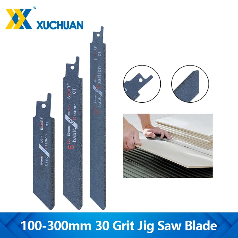 

Jig Saw Blade 100/150/225/300mm 30 Grit Diamond Reciprocating Jig Saw Blades for Cutting Tile Granite Marble Glass Cement