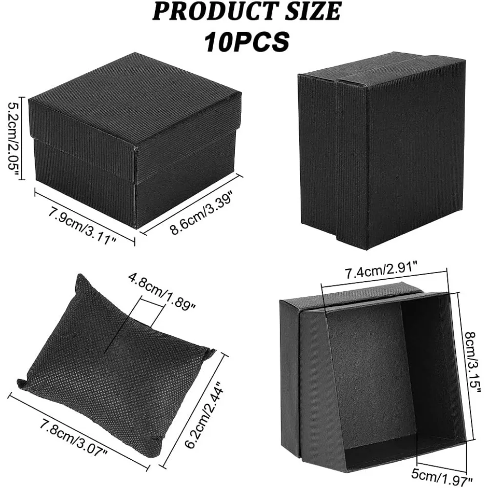 10 Pcs Black Single Watch Box 3.4x3x2 Cardboard Gift Packaging Box Watches Holder with Pillow Bracelet Holder Square Storage