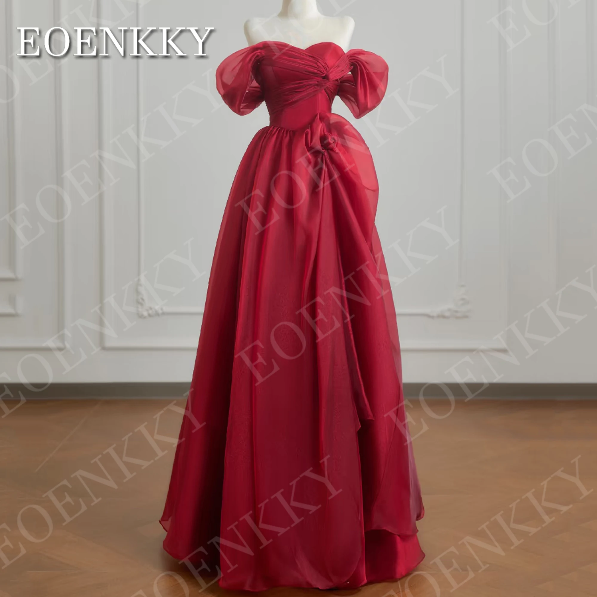 

EOENKKY Elegant Evening Dresses Burgundy Organza Off Shoulder Sweetheart Party Dress A Line Customized платье женское вечернее