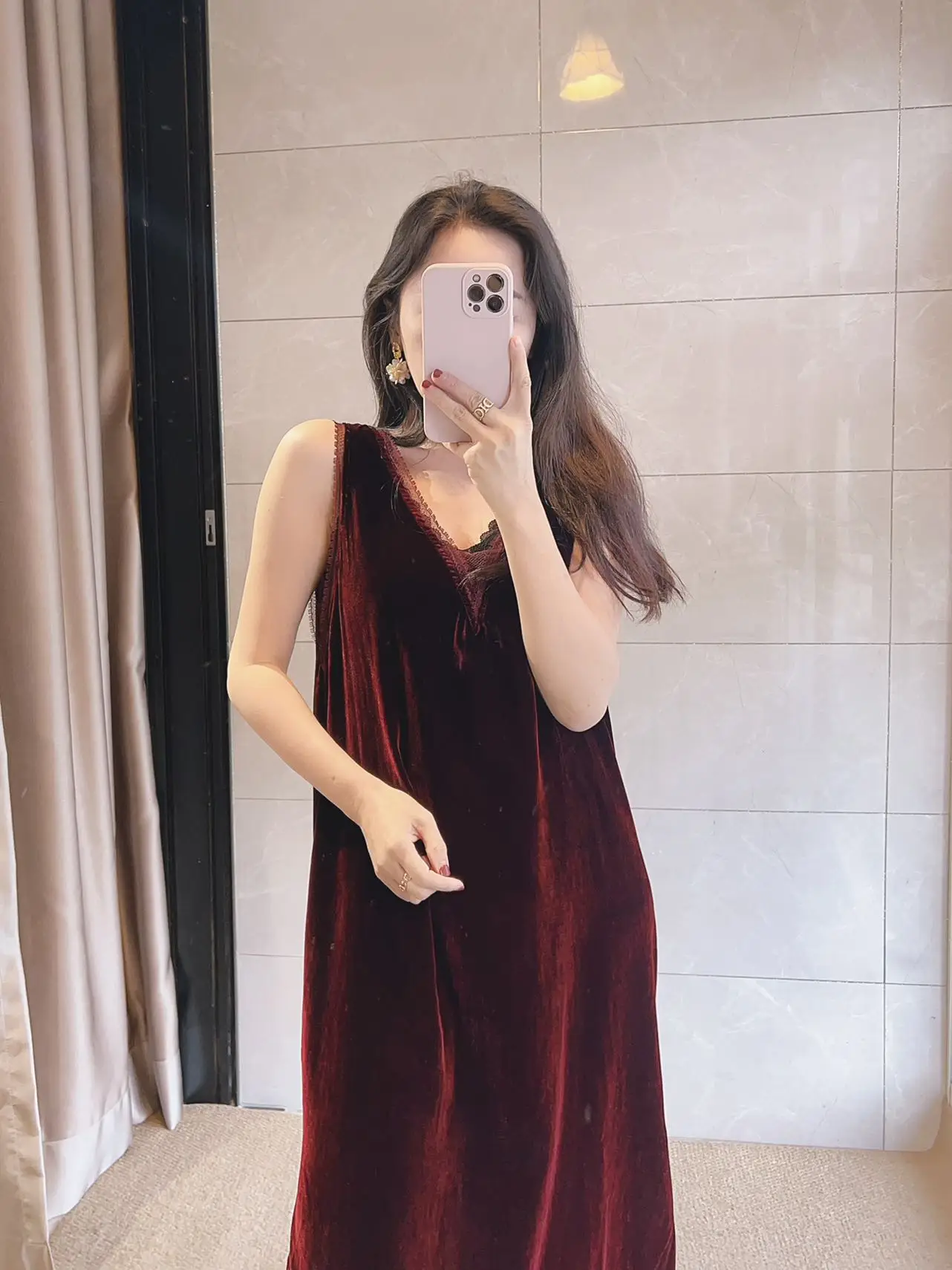 

Ele Princ Sle Silk Velvet Dr Romantic V-ne Lace Side Slit French Sle Ladies Faion Ci Commute Dr