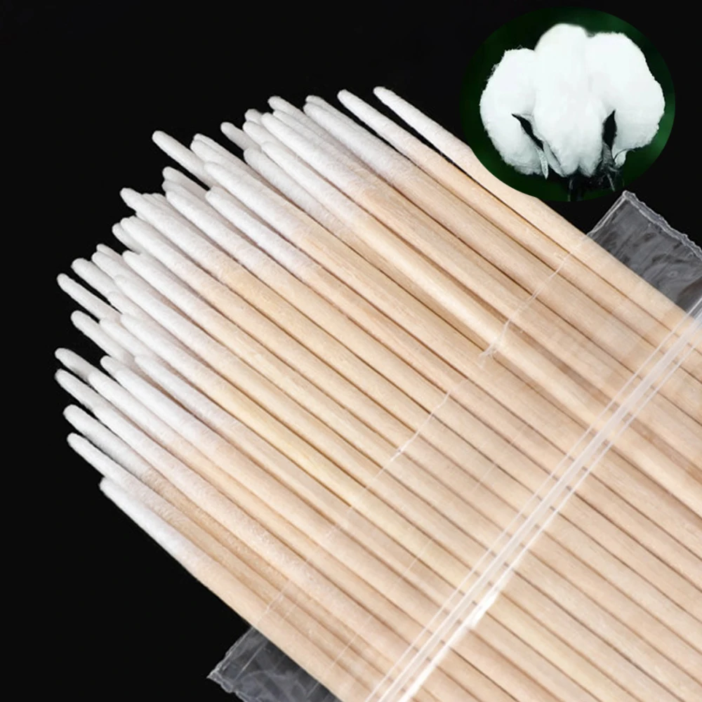 500PCS Short Wood Handle Small Pointed Tip Head Cotton Swab Eyebrow Tattoo Beauty Makeup Color Nail Seam Dedicated Dirty Picking