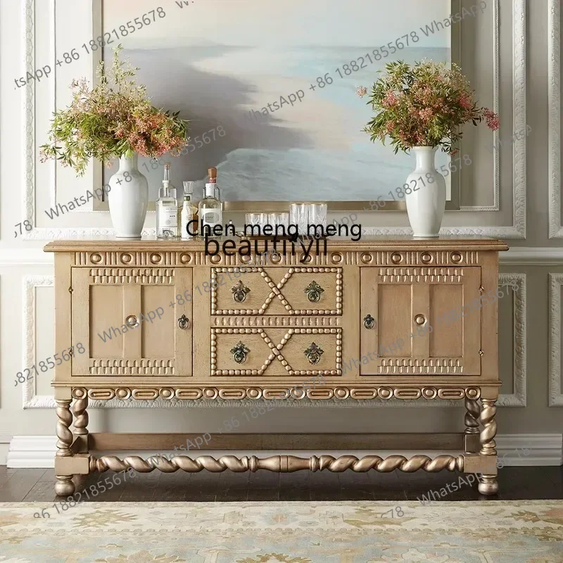 CC182Customized furniture American solid wood carved entrance cabinet French oak distressed sideboard