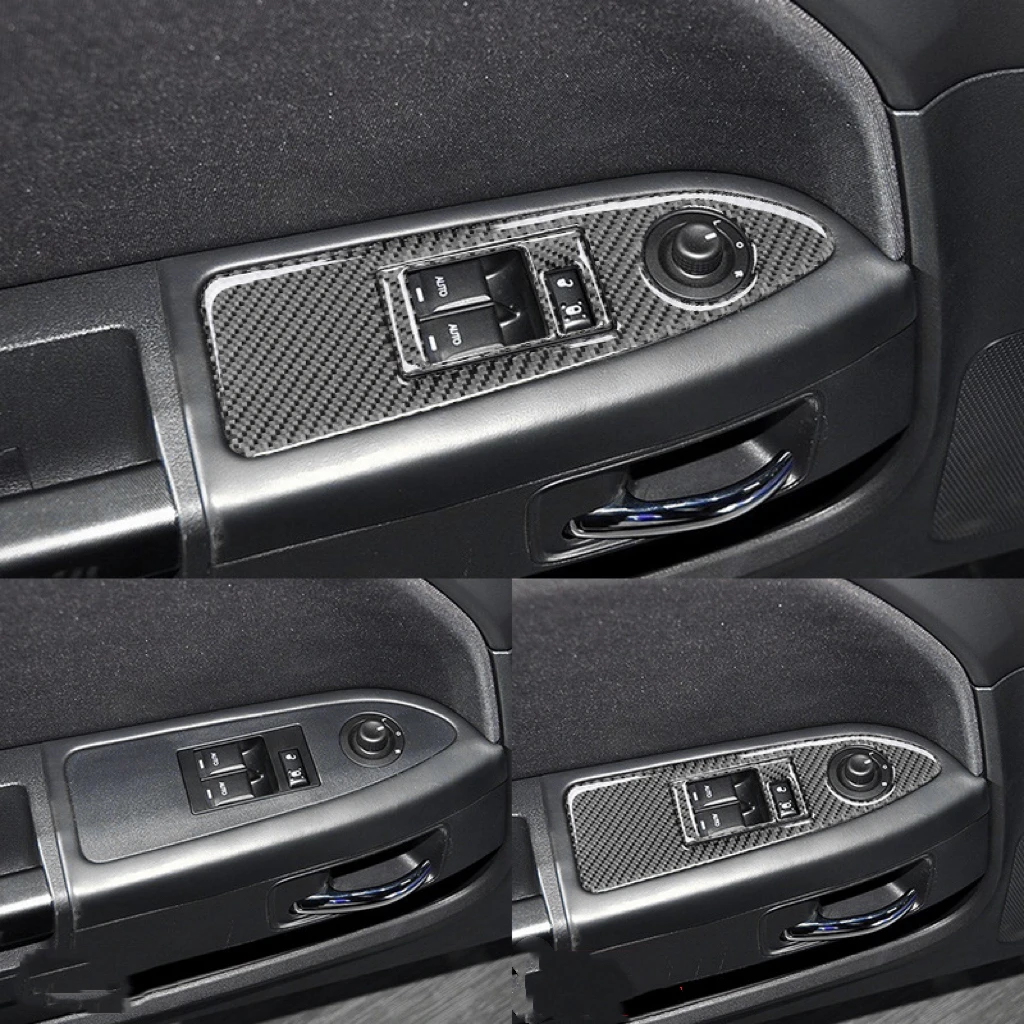 DOMEN New Car Window Lift Switch Panel Trim Decals Sticker For Dodge Challenger 2008 2009 2010 2011 2012 2013 2014 Carbon Fiber view 5