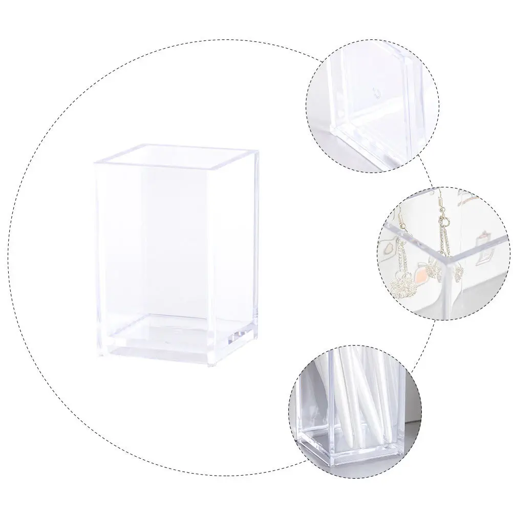 

1Pcs Transparent Square Pen Holder Desktop Storage Box Large Capacity Makeup Brush Organizer Storage Container