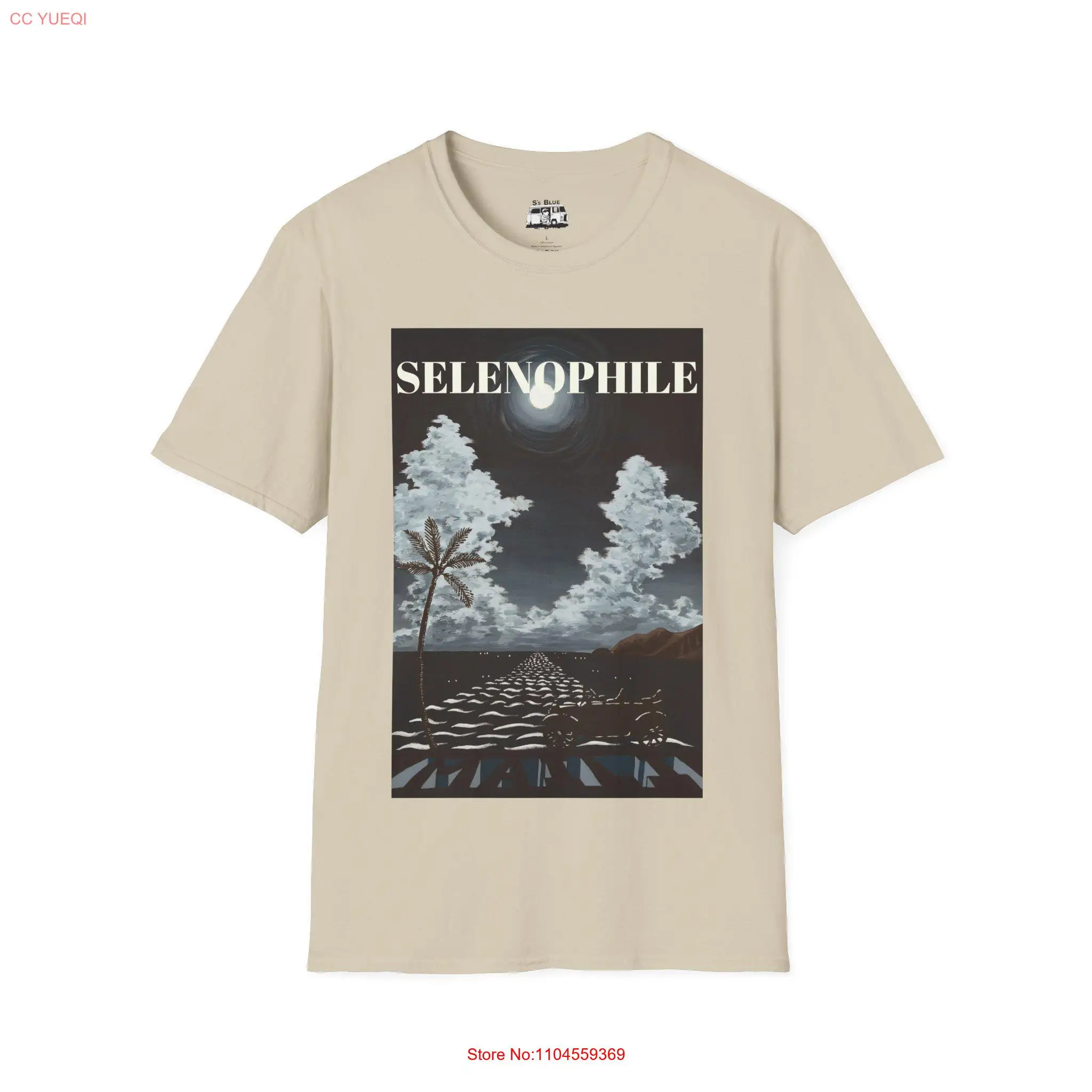 Mond-T-Shirt, Nachtansicht, entspannend, bequem, Mondliebhaber, Selenophile, lange oder kurze Ärmel